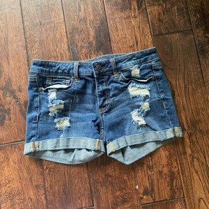aerpostale dark wash midi jean short